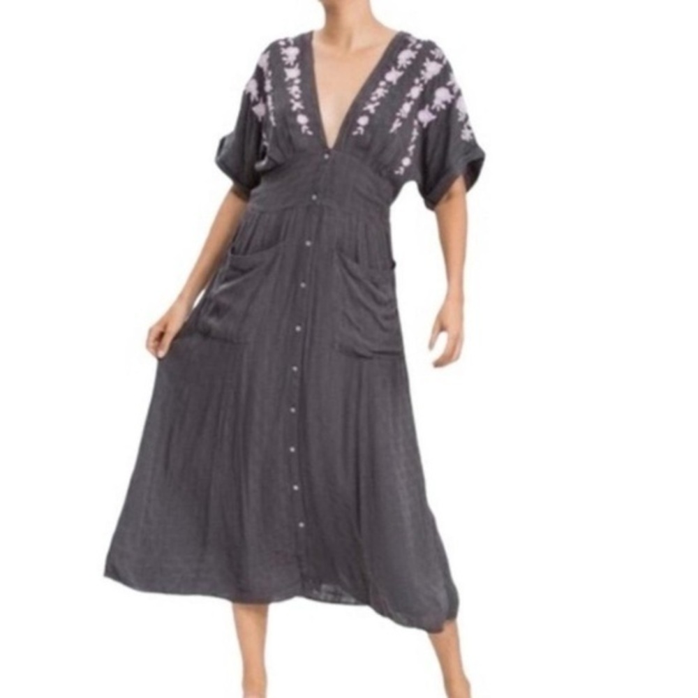 Free People Love to Love You gray midi dress with embroidery size XS